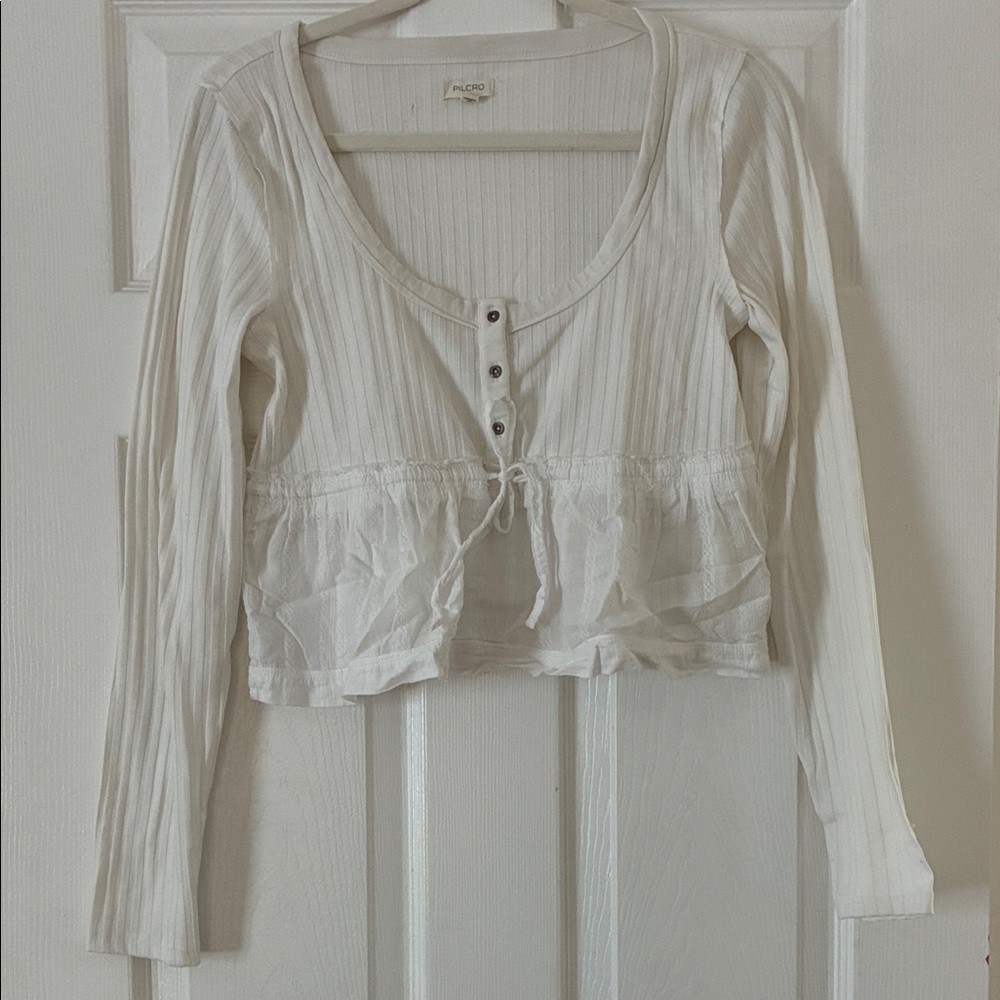 Anthropology white Ribbed Button-Front Blouse